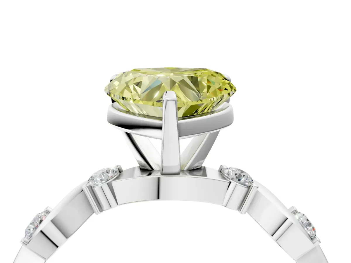Fancy Yellow Heart Cut Diamond Solitaire Twisted Band with Round Accents and Prong Setting White gold