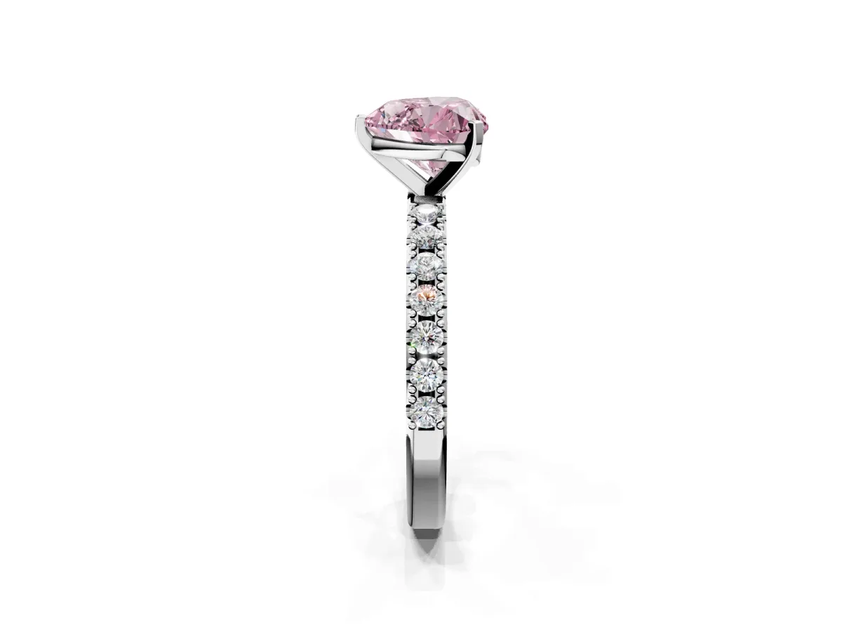 Fancy Pink Heart Cut Diamond Solitaire Pavé Band with Four-Prong Setting Platinum