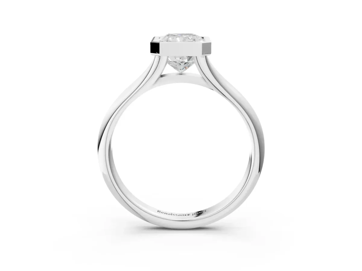 Bezel Set Radiant Cut Solitaire Diamond Ring with Smooth Band Platinum