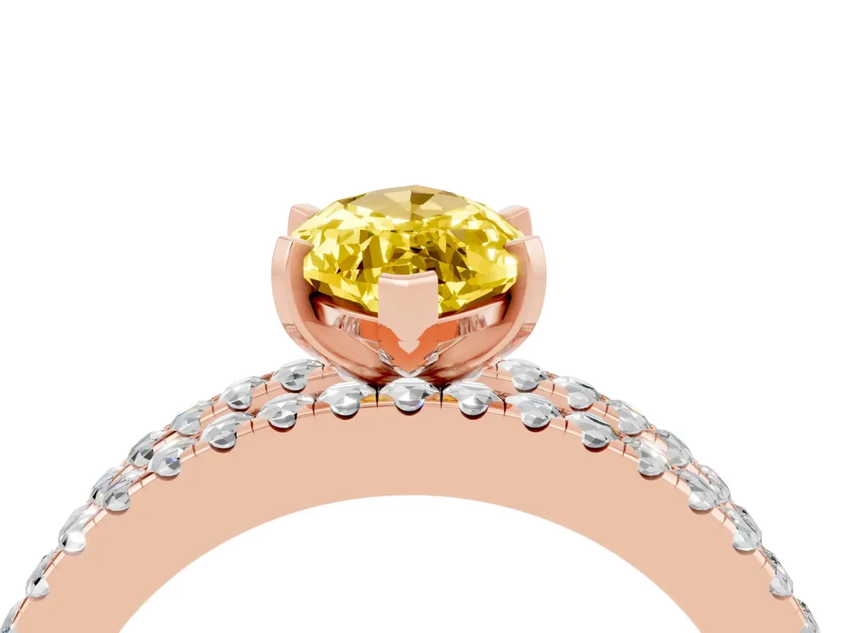 Marquise Cut Yellow Sapphire Solitaire Ring with Pavé and Channel Set Band Rose gold