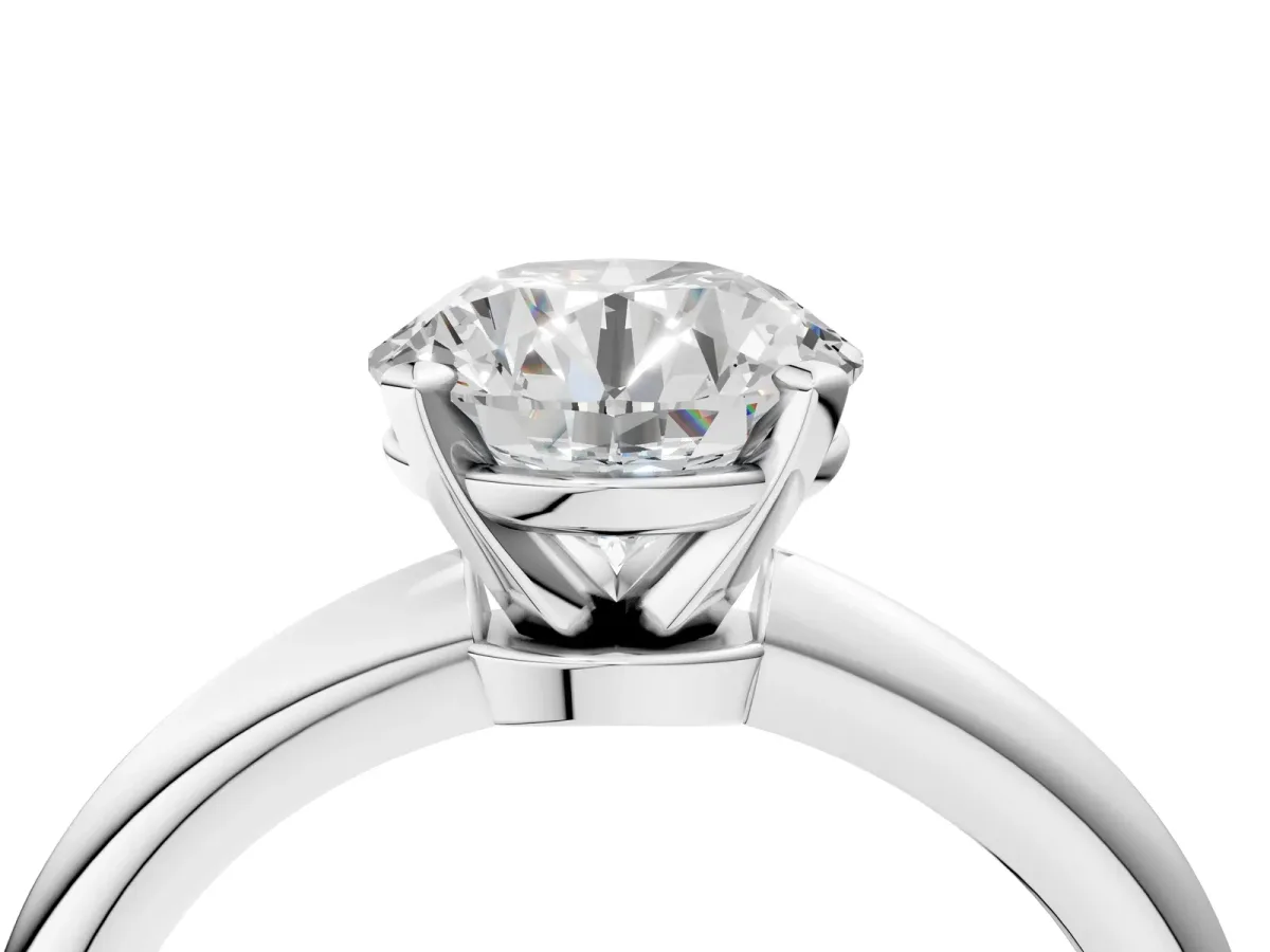 Round Cut Diamond Solitaire Ring with Six-Prong Setting and Classic Band Platinum