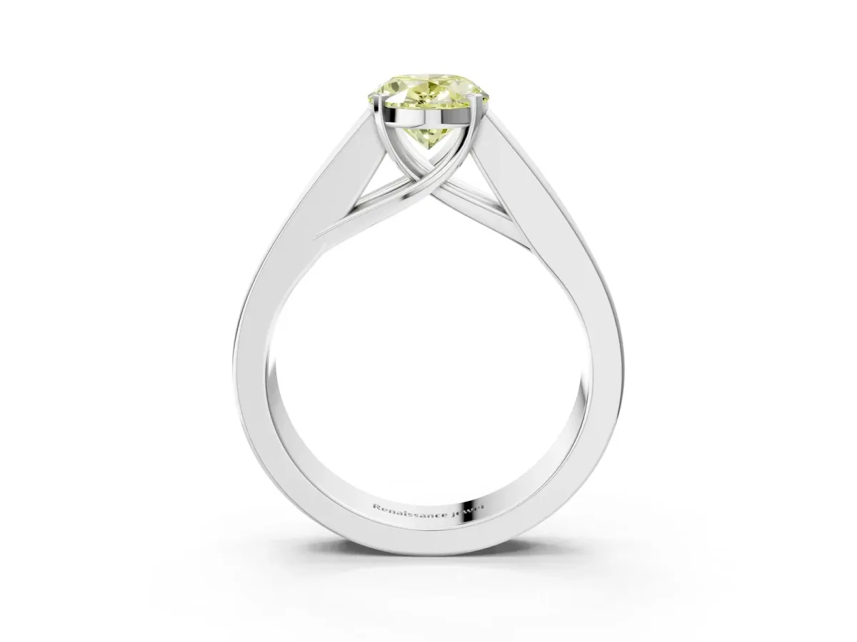 Fancy Yellow Oval Cut Cut Channel Set Solitaire Ring with Four-Prong Setting White gold