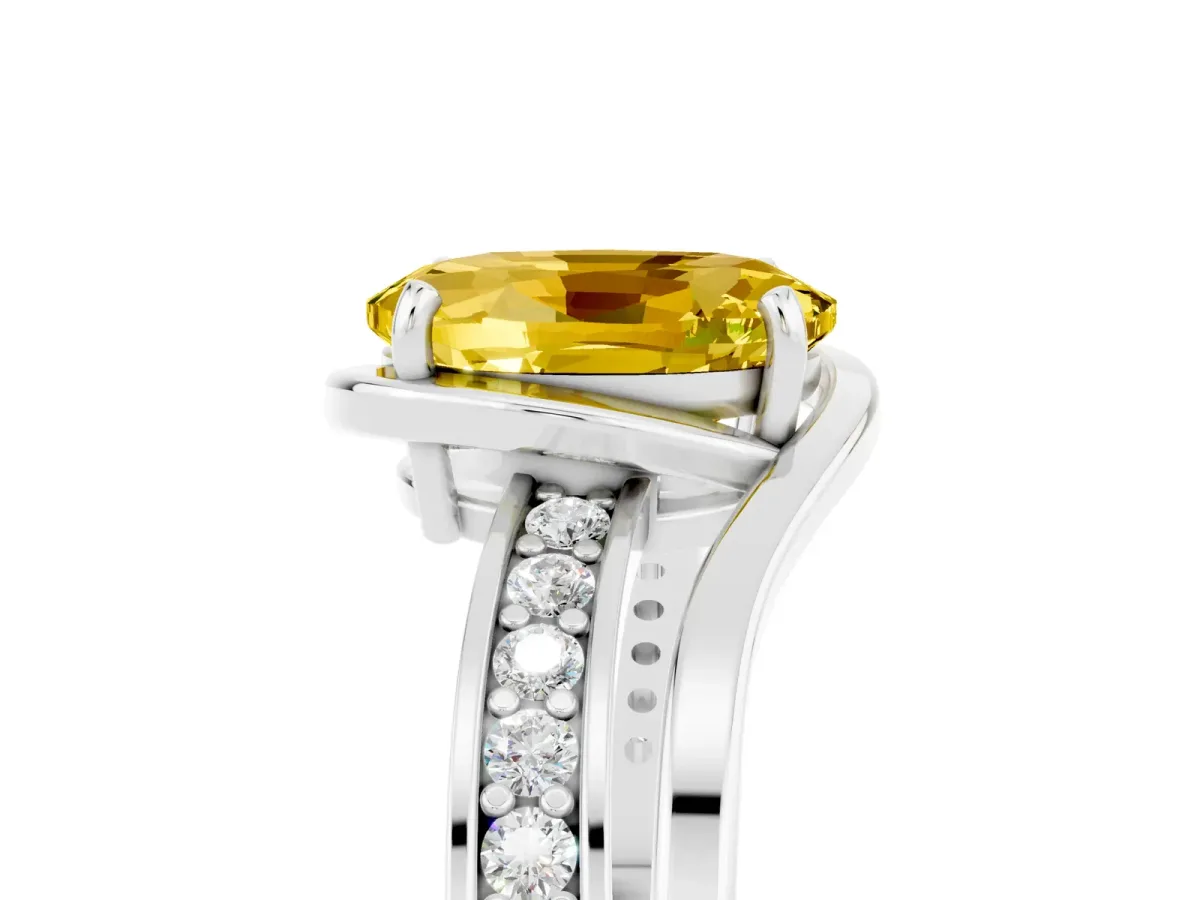 Oval Cut Yellow Sapphire Solitaire Ring with Split Shank and Prong Setting White gold
