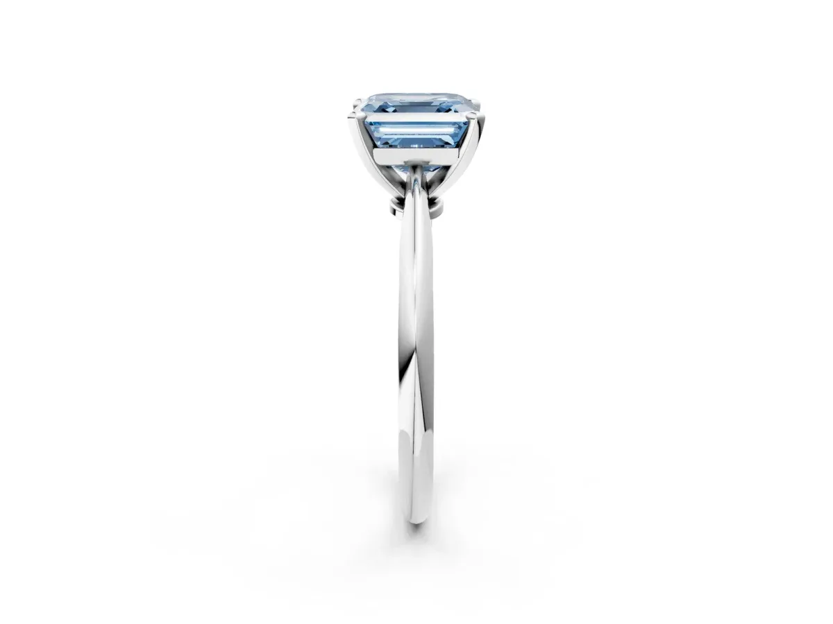 Fancy Blue Asscher Cut Diamond Solitaire Engagement Ring with Classic Band and Four-Prong Setting Silver