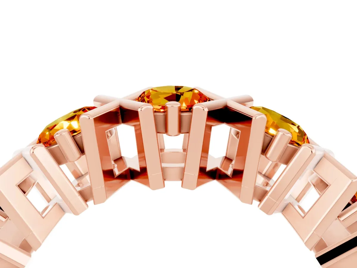 Round Citrine Channel Set Band with X-Prong Detail Rose gold