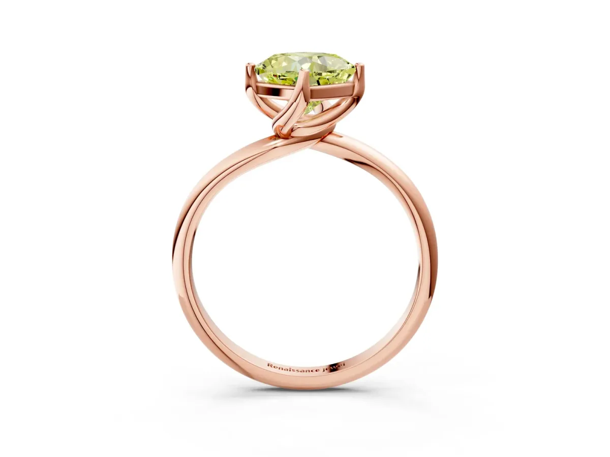 Fancy Yellow Cushion Cut Diamond Solitaire Engagement Ring with Four-Prong Setting and Classic Band Rose gold