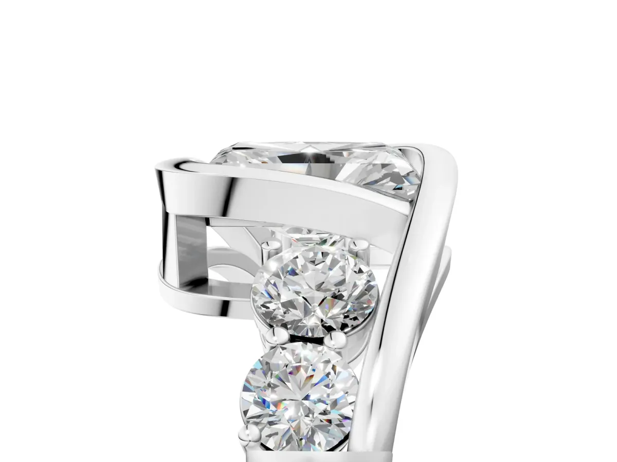 Bezel Set Radiant Cut Diamond Bypass Ring with Round Accents White gold