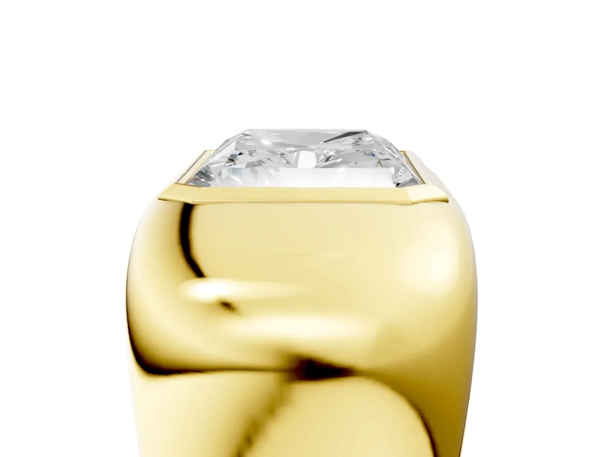 Radiant Diamond Bezel Set Mens Ring Yellow gold