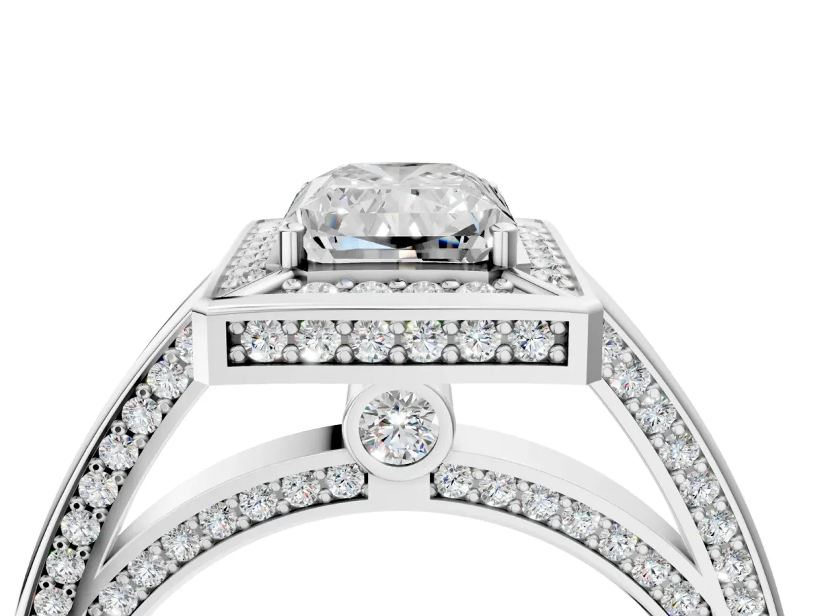 Radiant Cut Cut Halo Pave Split Shank Prong Setting Ring Platinum