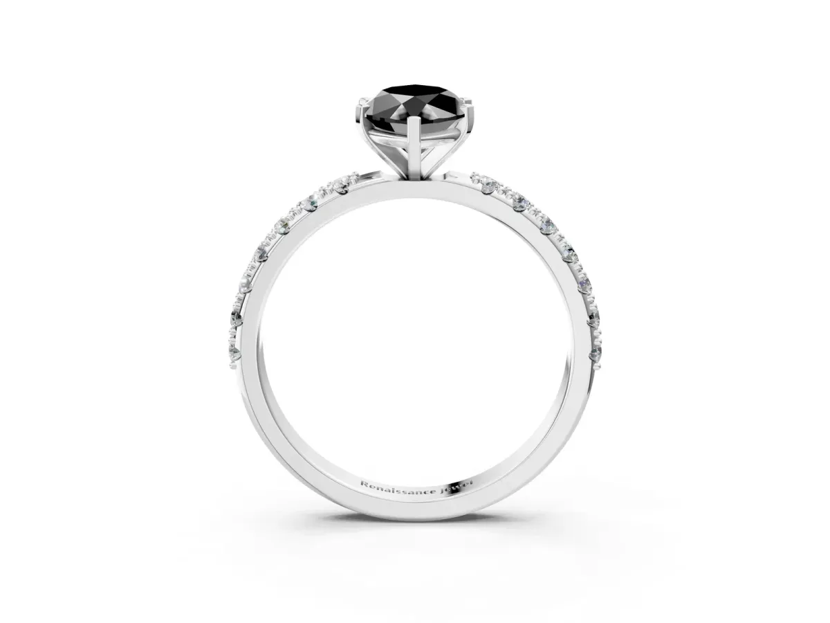Fancy Black Marquise Cut Diamond Solitaire Pavé Band with Four-Prong Setting Platinum