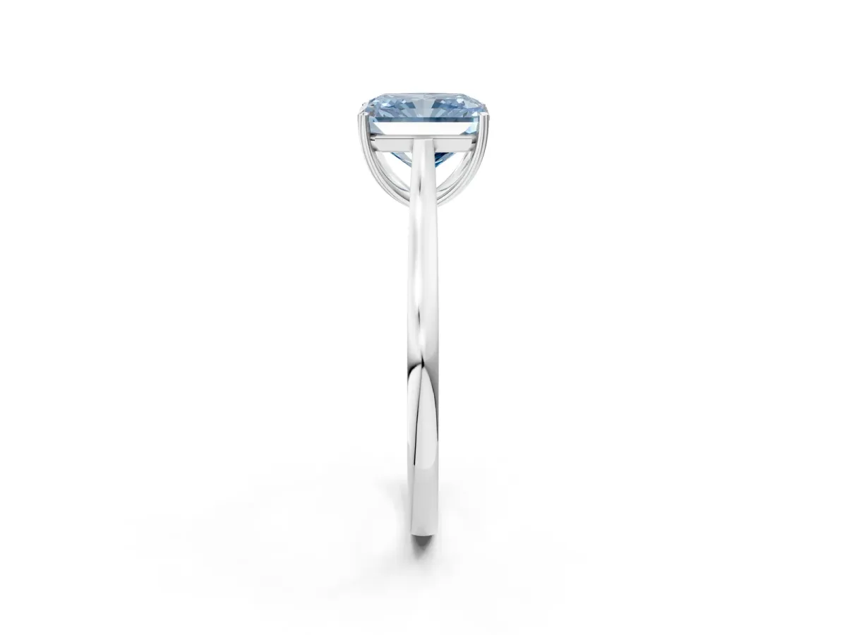 Fancy Blue Radiant Cut Solitaire Heart Prong Engagement Ring with Tapered Band Platinum