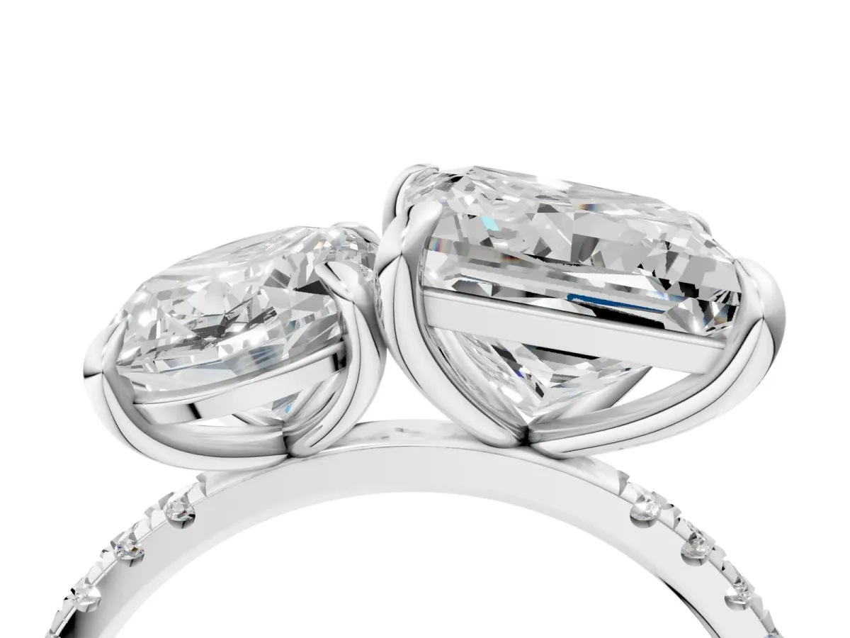 Oval and Princess Toi Moi Ring with Prong Setting and Micro Pave Band Silver