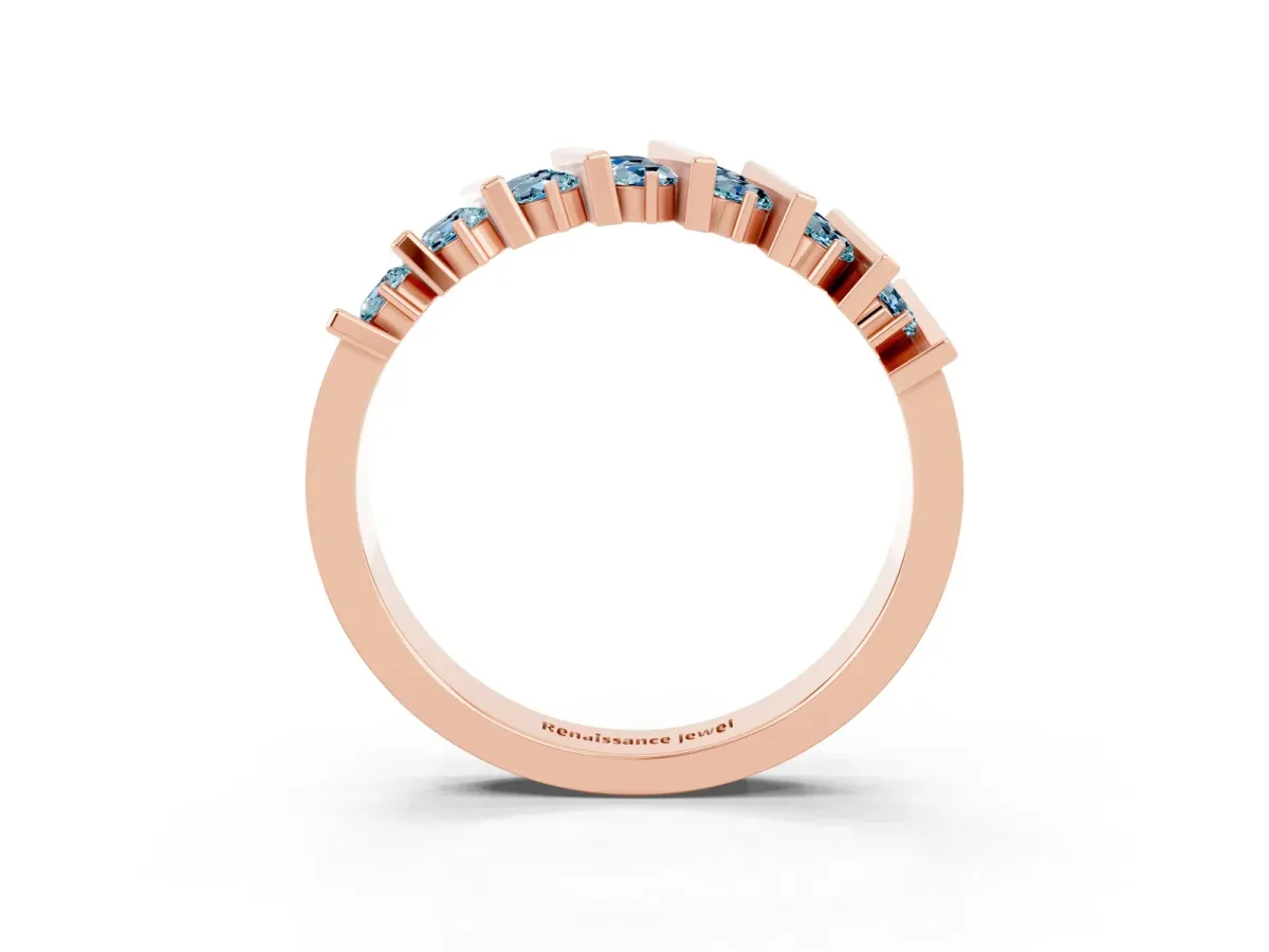 Channel Set Round Aquamarine Anniversary Band with Vertical Prongs Rose gold
