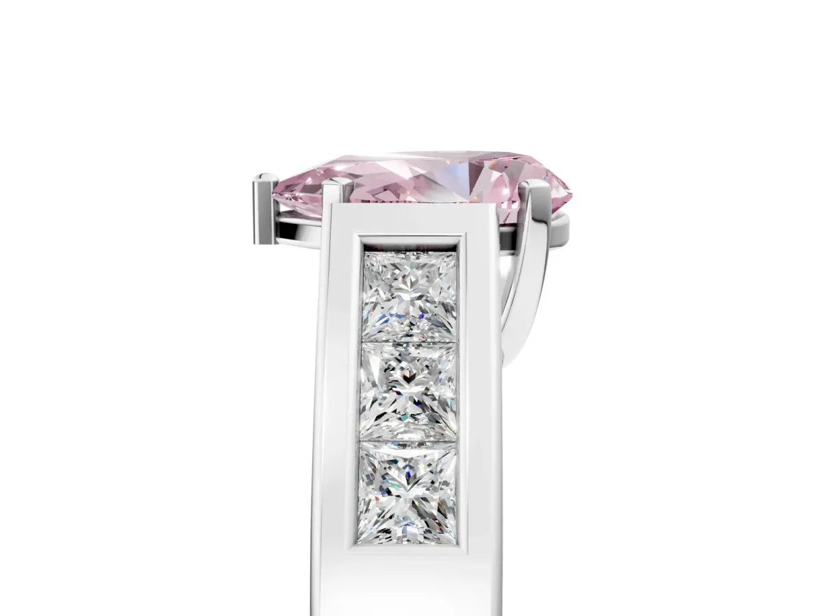 Fancy Pink Pear Cut Cut Channel Set Solitaire Ring with Four-Prong Setting Platinum