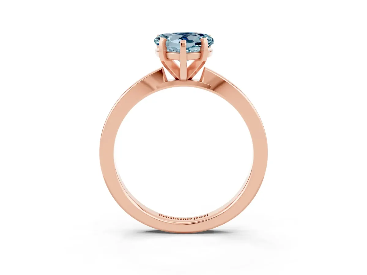 Heart Cut Aquamarine Solitaire Engagement Ring with Classic Band and Four-Prong Setting Rose gold