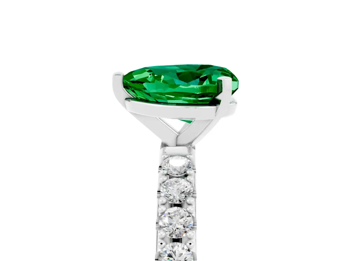 Heart Cut Emerald Solitaire Pavé Band with Four-Prong Setting Platinum