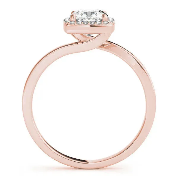 Cushion Cut Halo Solitaire Engagement Ring with Round Diamond and Four-Prong Setting Rose gold