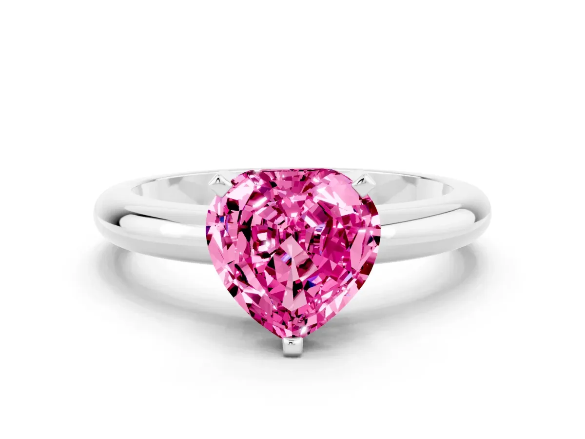 Heart Cut Pink Sapphire Solitaire Engagement Ring with Round Band and Four-Prong Setting White gold