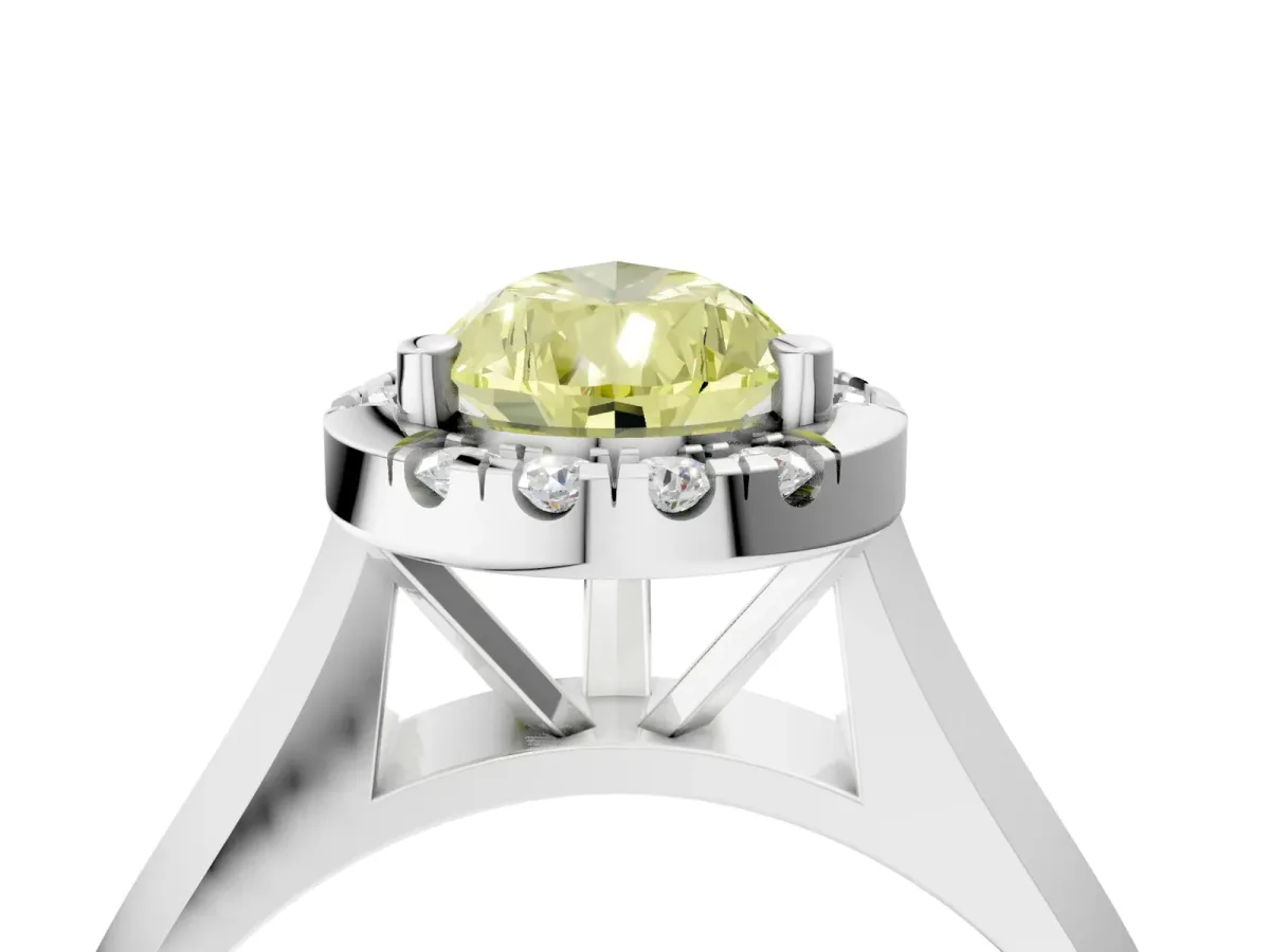 Fancy Yellow Pear Cut Cut Halo Solitaire Engagement Ring with Square Band and Four-Prong Setting White gold