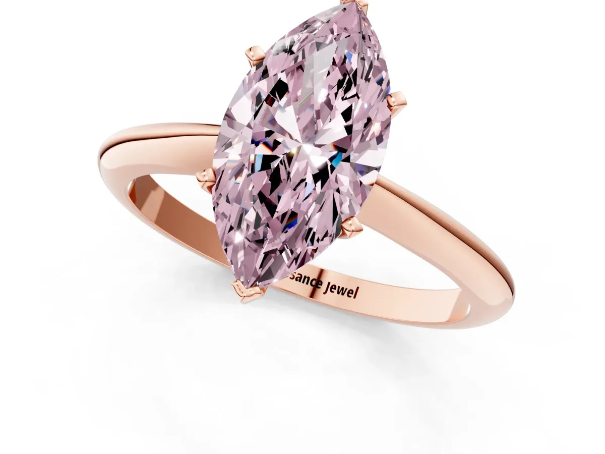 Fancy Pink Marquise Cut Diamond Solitaire Engagement Ring with Classic Band and Four-Prong Setting Rose gold