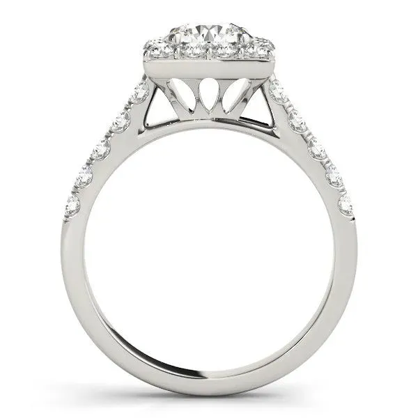 Halo Round Cut Diamond Pave Band Prong Setting Ring Platinum