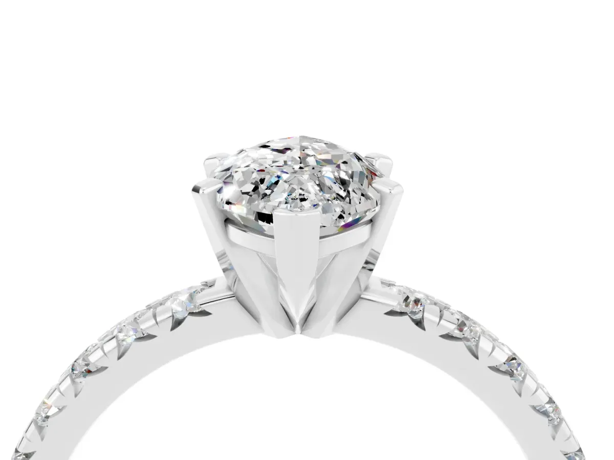 Marquise Cut Moissanite Solitaire Pavé Engagement Ring with Round Band and Prong Setting White gold