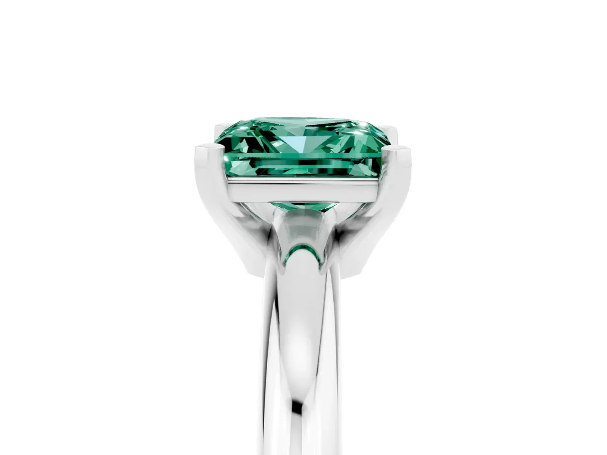 Princess Cut Green Sapphire Solitaire Engagement Ring with Round Band and Four-Prong Setting Platinum