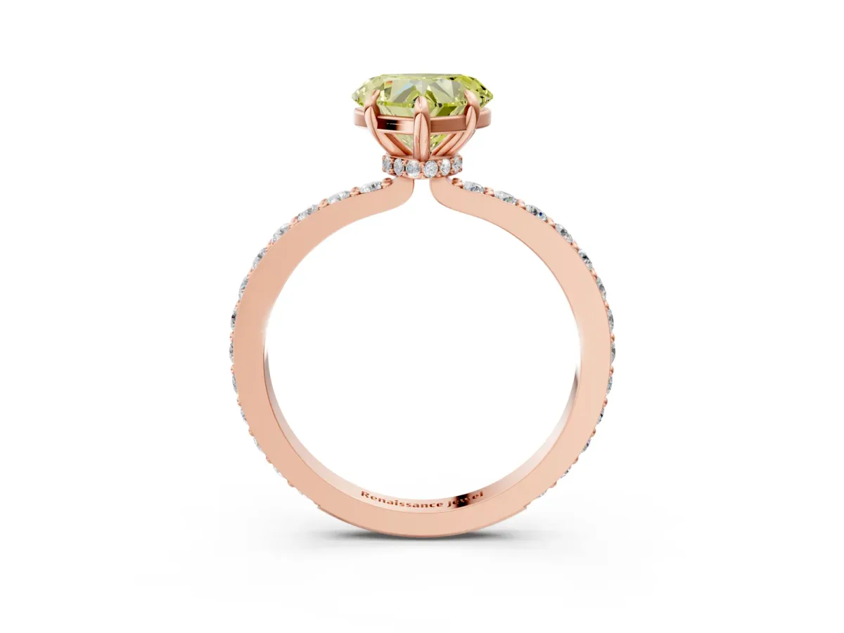 Fancy Yellow Heart Cut Diamond Solitaire Engagement Ring with Pavé Band and Four-Prong Setting Rose gold