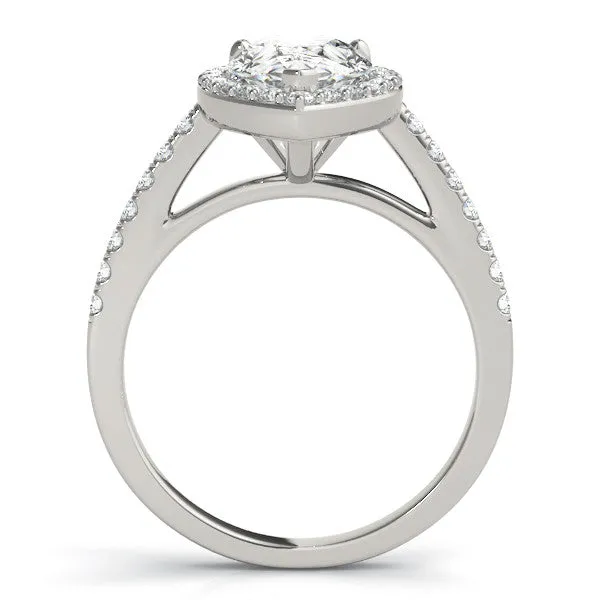 Asscher Cut Diamond Halo Ring with Round Pavé Split Shank and Prong Setting Platinum