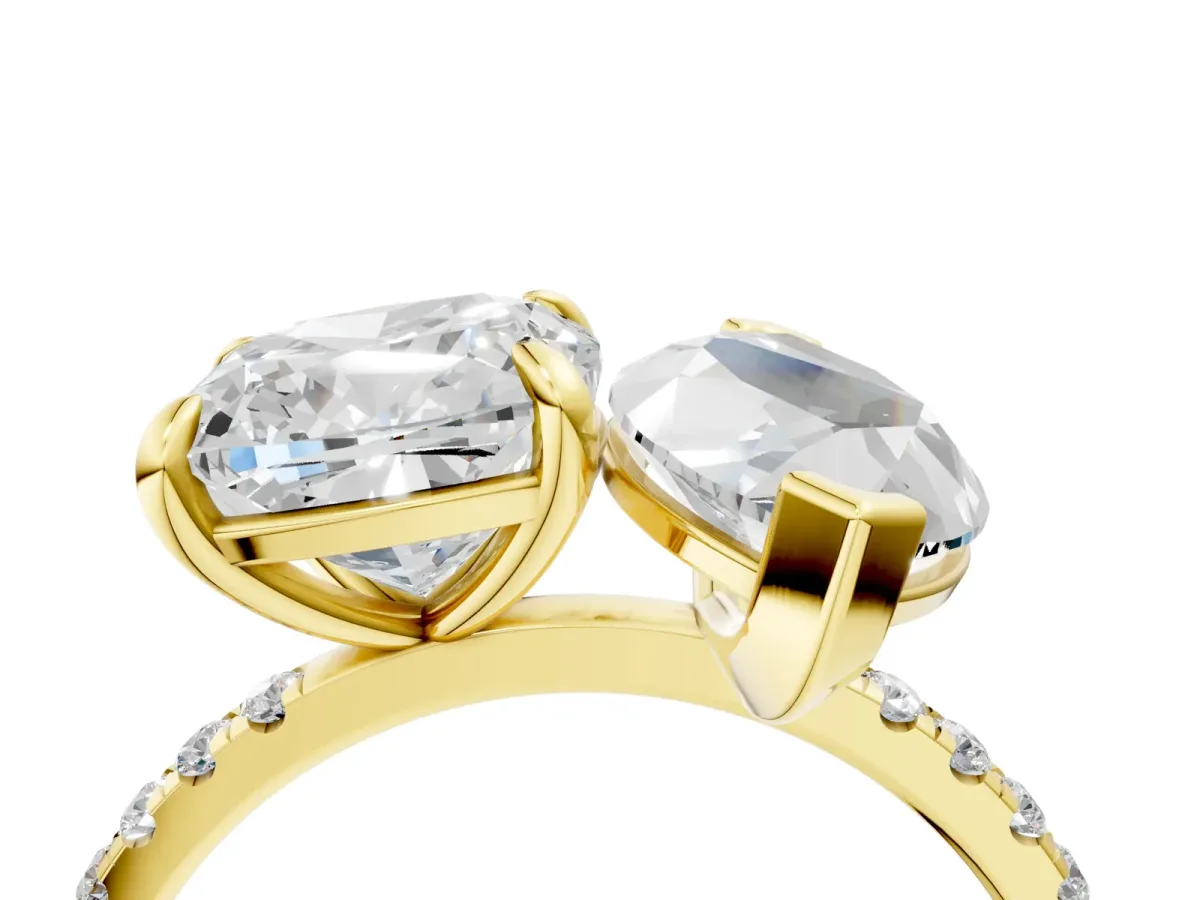 Cushion and Marquise Toi Moi Ring with Prong Setting and Pave Band Yellow gold