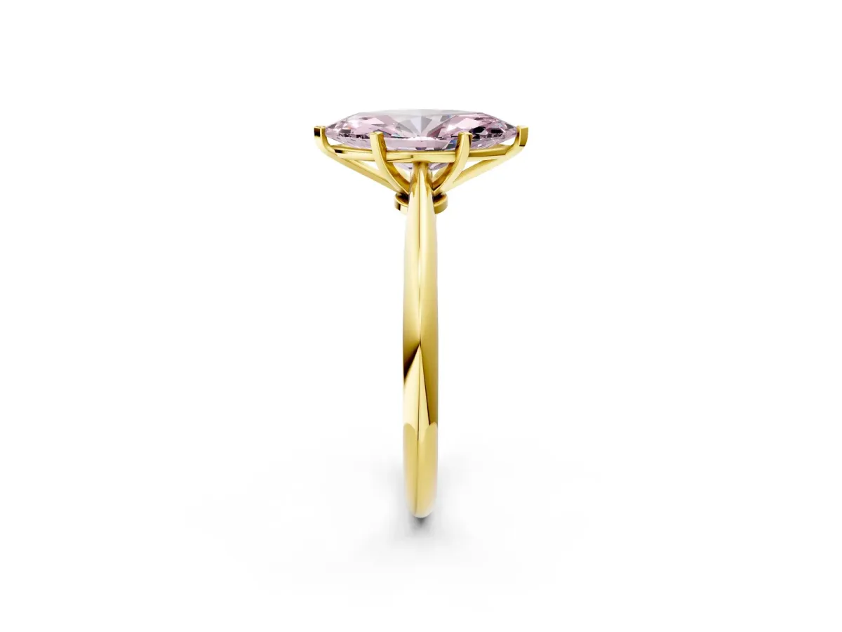 Fancy Pink Marquise Cut Diamond Solitaire Engagement Ring with Classic Band and Four-Prong Setting Yellow gold