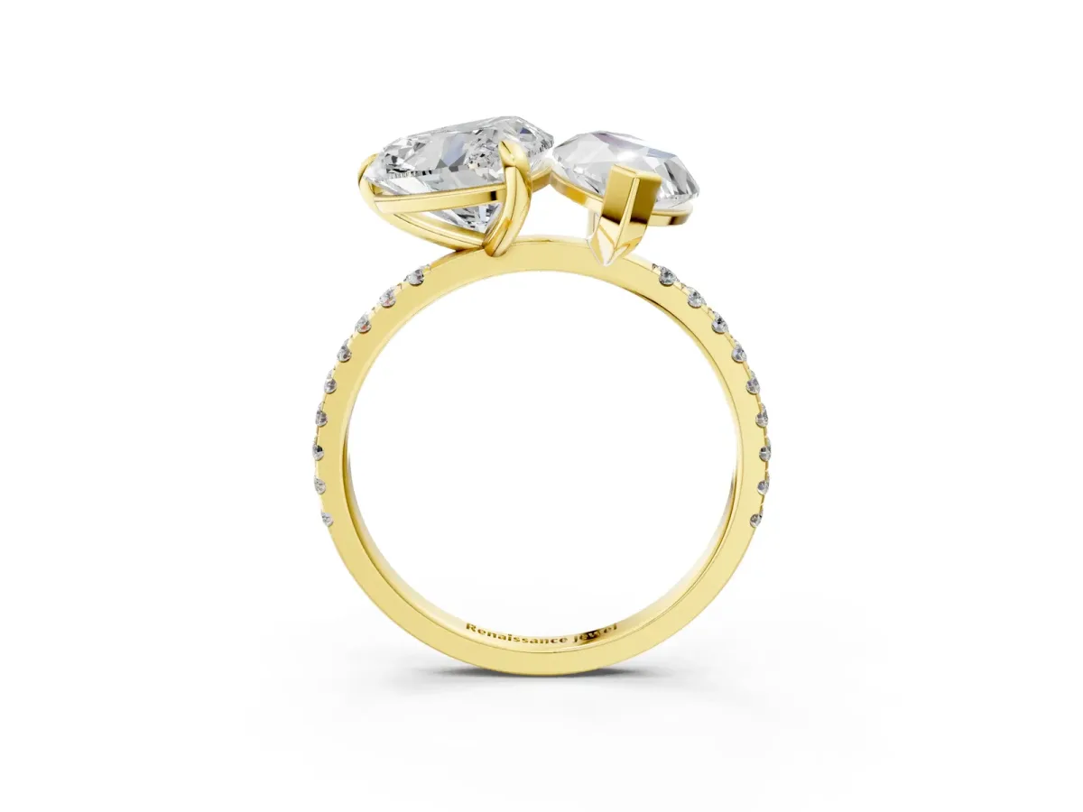 Heart and Marquise Toi Moi Ring with Prong Setting and Pave Band Yellow gold