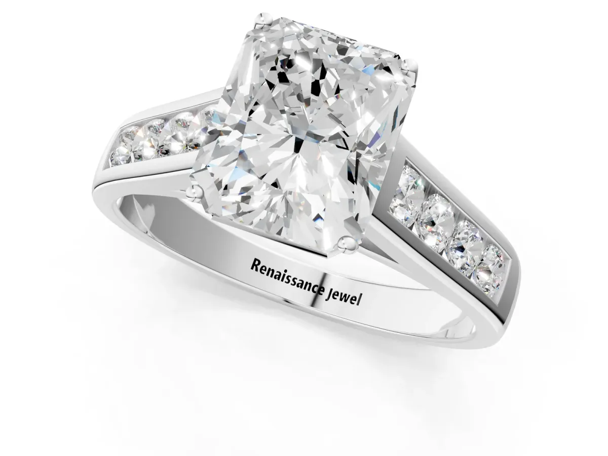 Radiant Cut Brilliant Channel-Set Solitaire Ring with Four-Prong Setting Platinum
