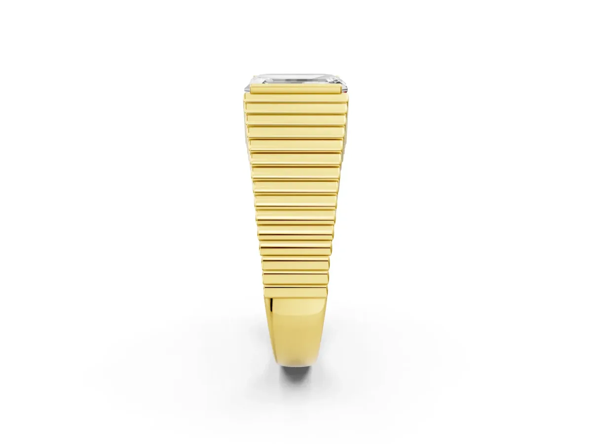 Emerald Cut Diamond Fluted Mens Ring Yellow gold