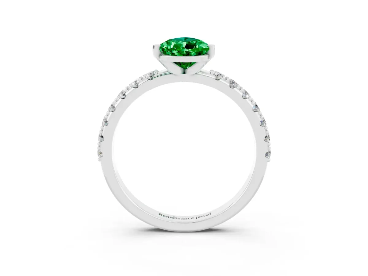 Pear Cut Emerald Solitaire Pavé Band with Four-Prong Setting Platinum