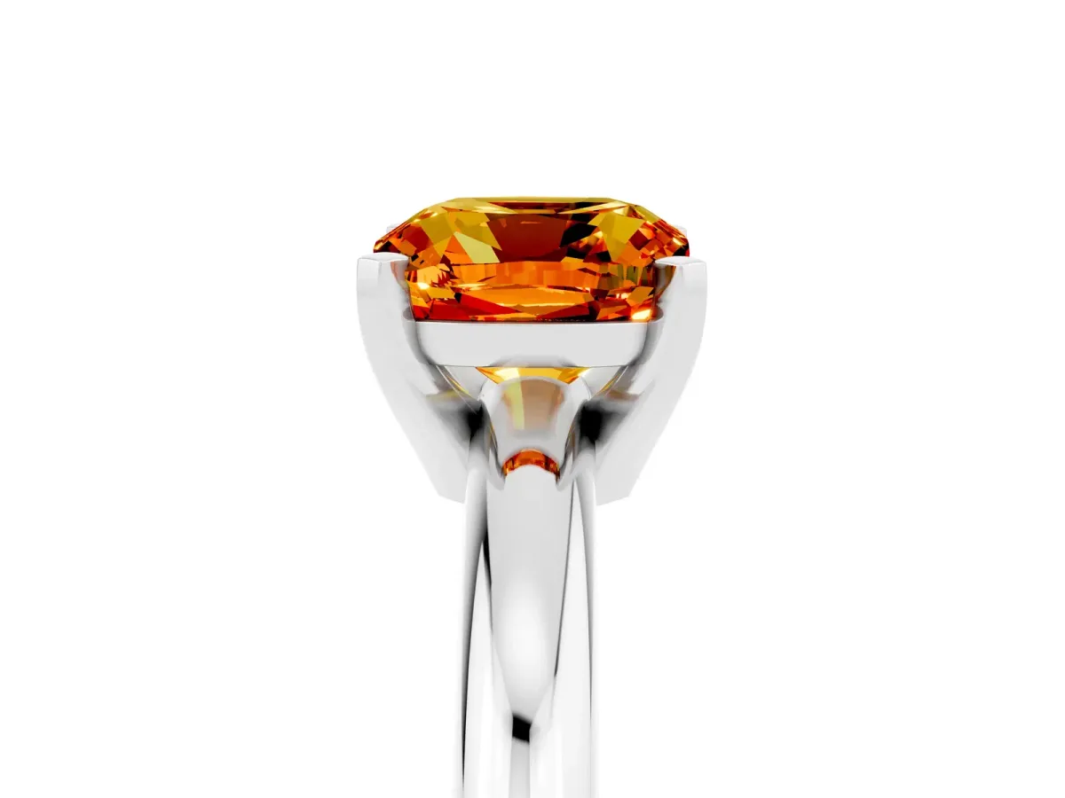 Cushion Cut Citrine Solitaire Engagement Ring with Round Band and Four-Prong Setting White gold