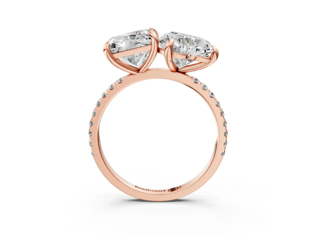 Heart and Princess Toi Moi Ring with Prong Setting and Pave Band Rose gold