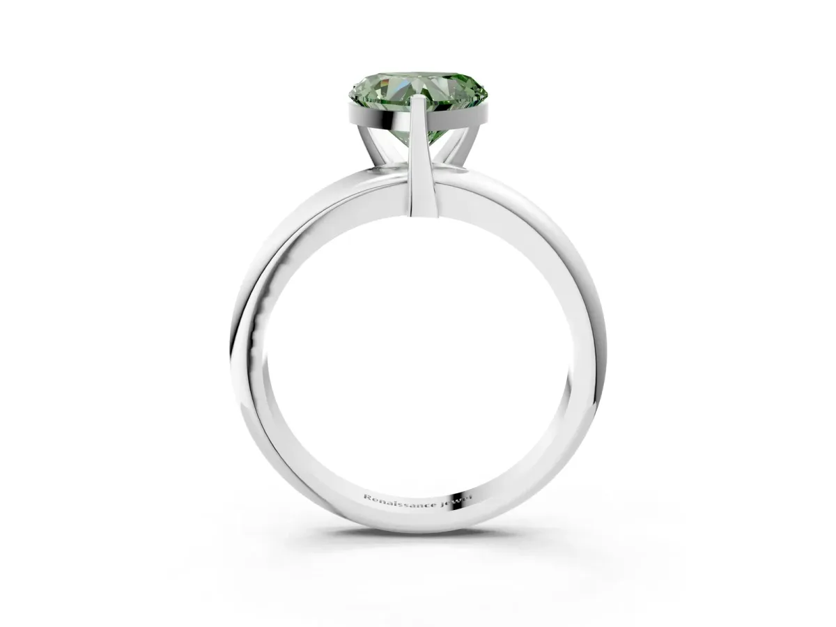 Fancy Green Heart Cut Diamond Solitaire Engagement Ring with Round Band and Four-Prong Setting White gold