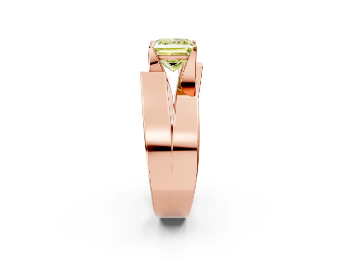 Fancy Yellow Modern Tension Set Princess Cut Diamond Solitaire Wide Band Ring Rose gold