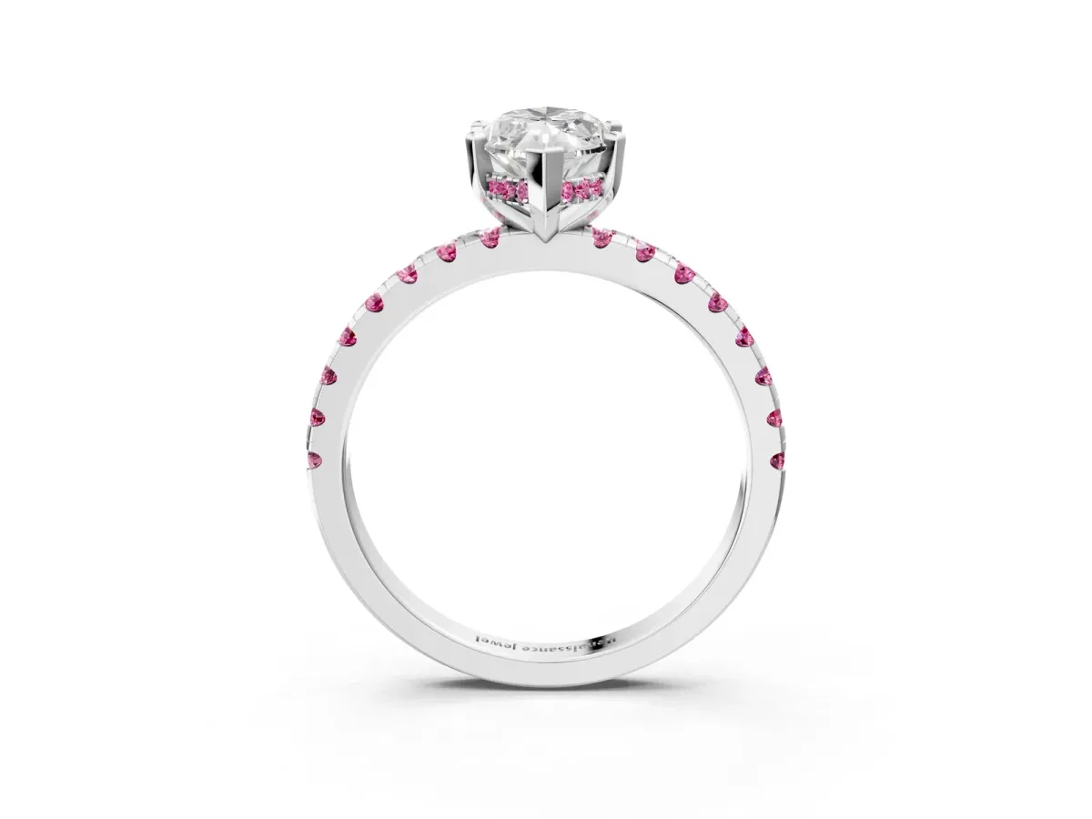 Marquise Cut Diamond Solitaire Ring with Round Pink Sapphire Pavé Band and Four-Prong Setting Platinum