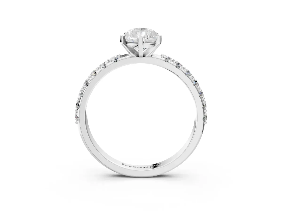 Pear Cut Diamond Solitaire Pavé Band with Four-Prong Setting Silver