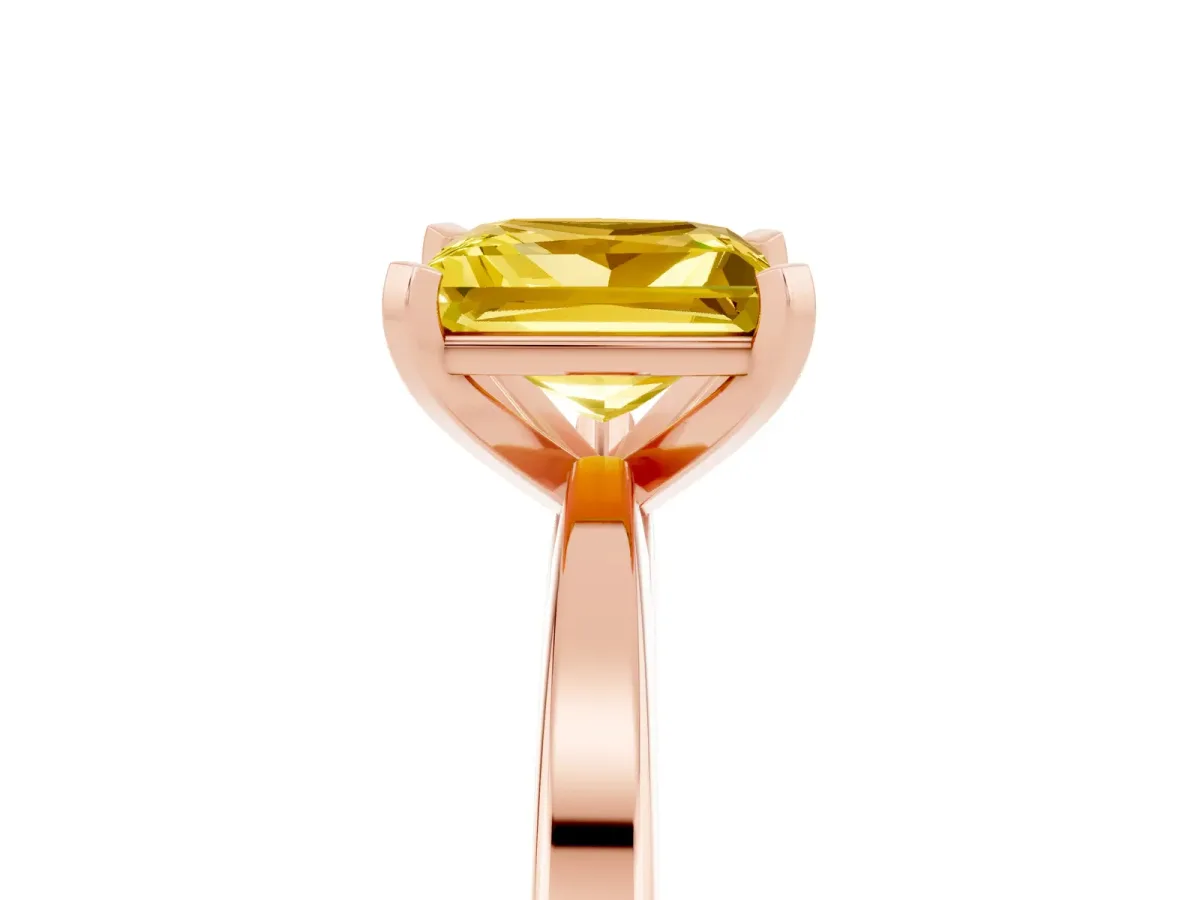 Princess Cut Yellow Sapphire Solitaire Engagement Ring with Classic Band and Four-Prong Setting Rose gold