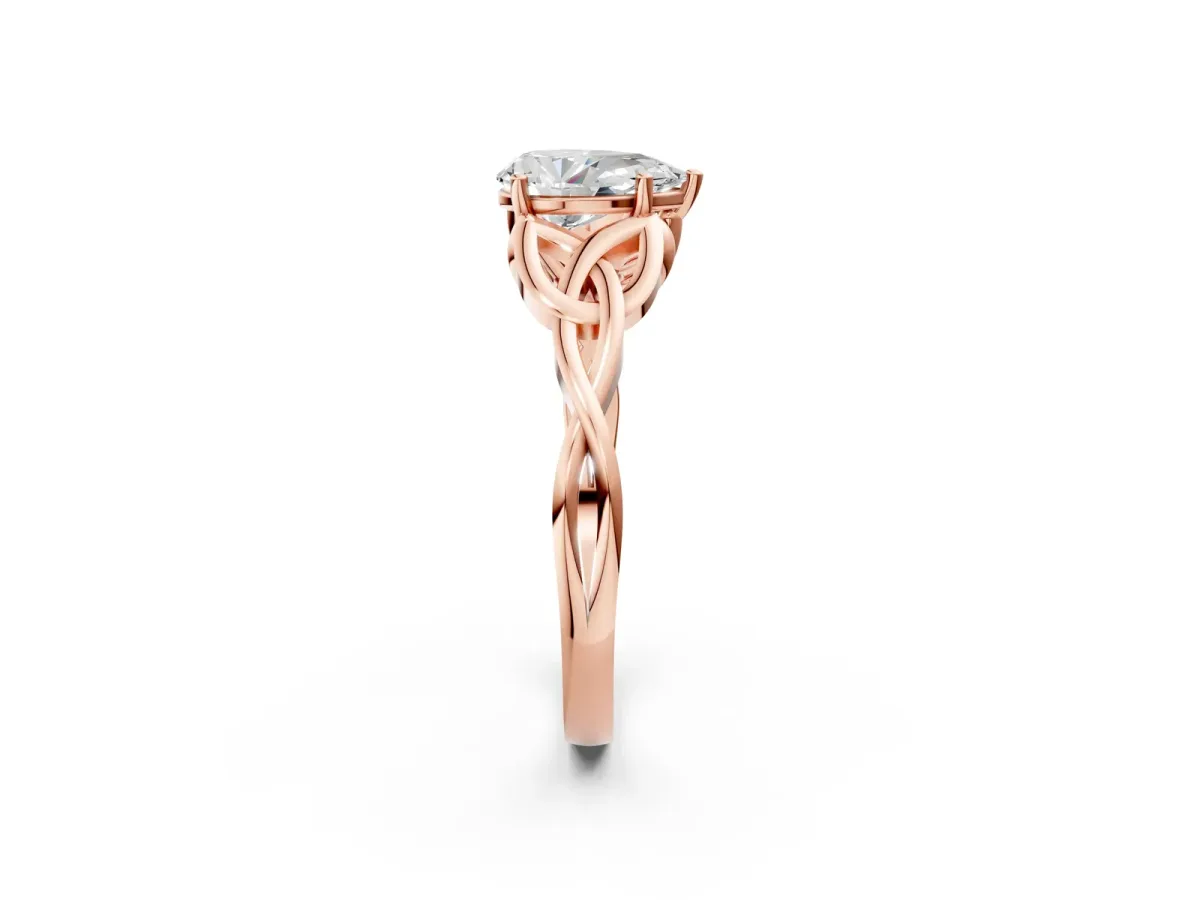 Pear Cut Diamond Solitaire Celtic Knot Ring with Four-Prong Setting Rose gold