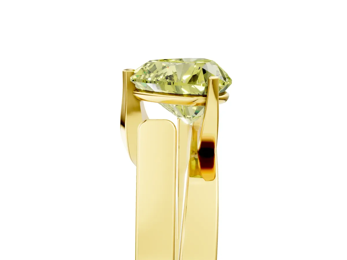 Fancy Yellow Modern Tension Set Heart Cut Diamond Solitaire Wide Band Ring Yellow gold