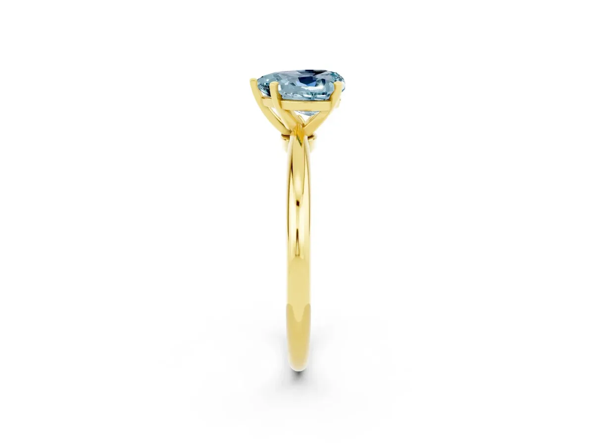 Heart Cut Aquamarine Solitaire Ring with Six-Prong Setting and Classic Band Yellow gold