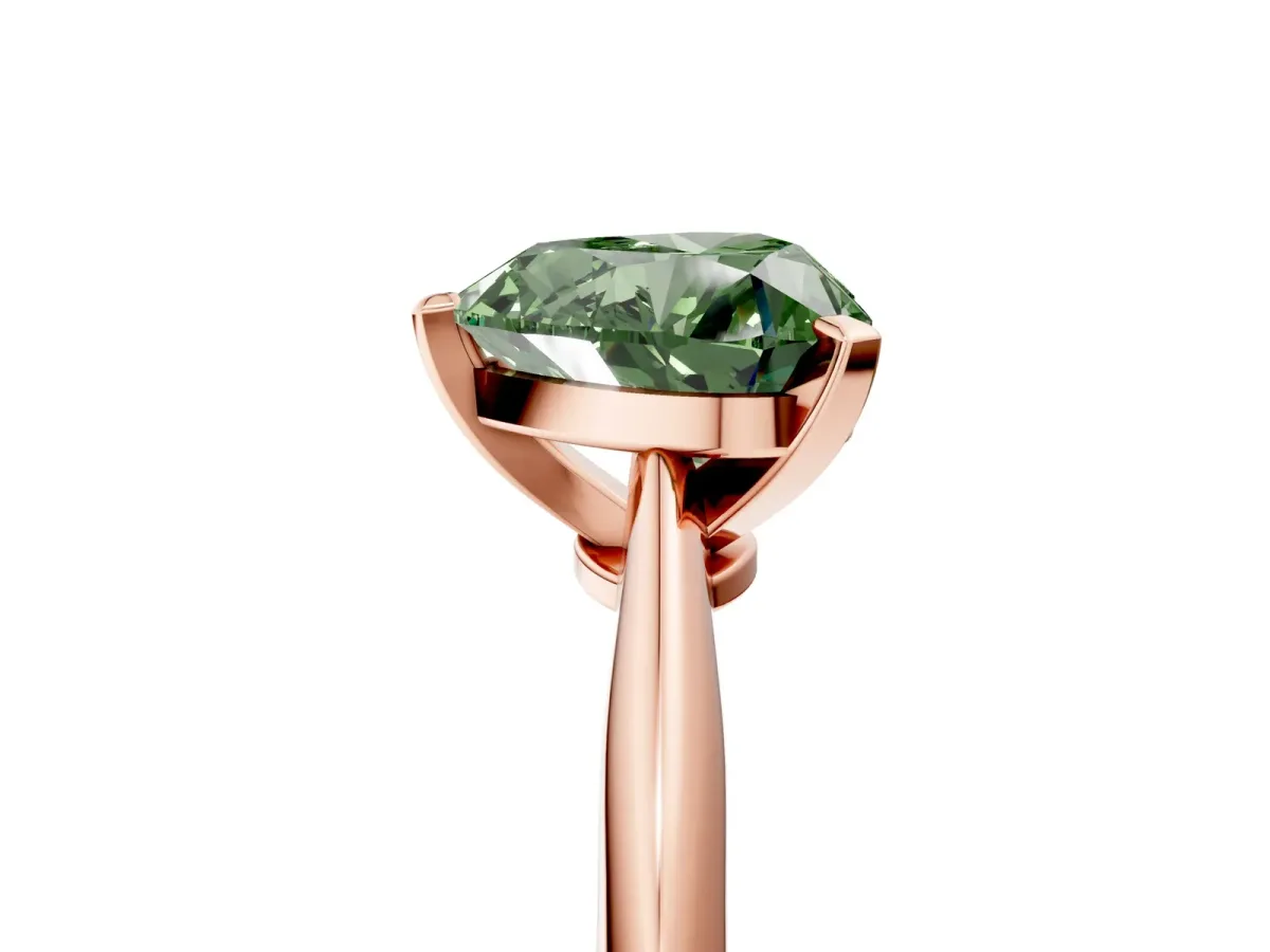 Fancy Green Heart Cut Diamond Solitaire Engagement Ring with Classic Band and Four-Prong Setting Rose gold