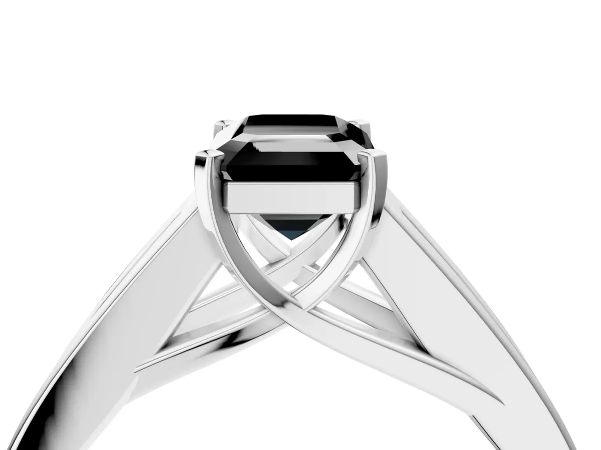 Fancy Black Emerald Cut Cut Channel Set Solitaire Ring with Four-Prong Setting White gold