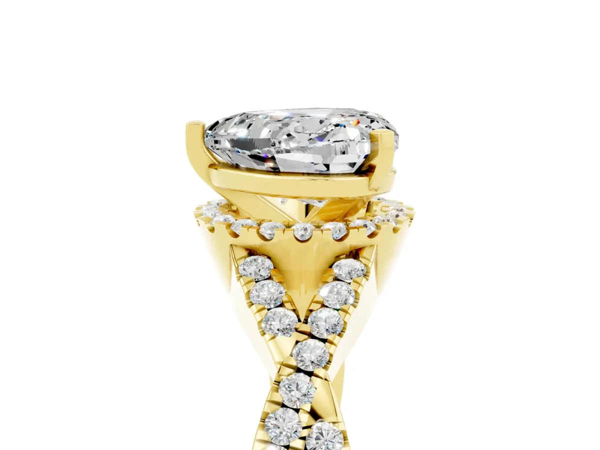 Heart Cut Moissanite Halo Twist Band Solitaire Prong Setting Ring Yellow gold