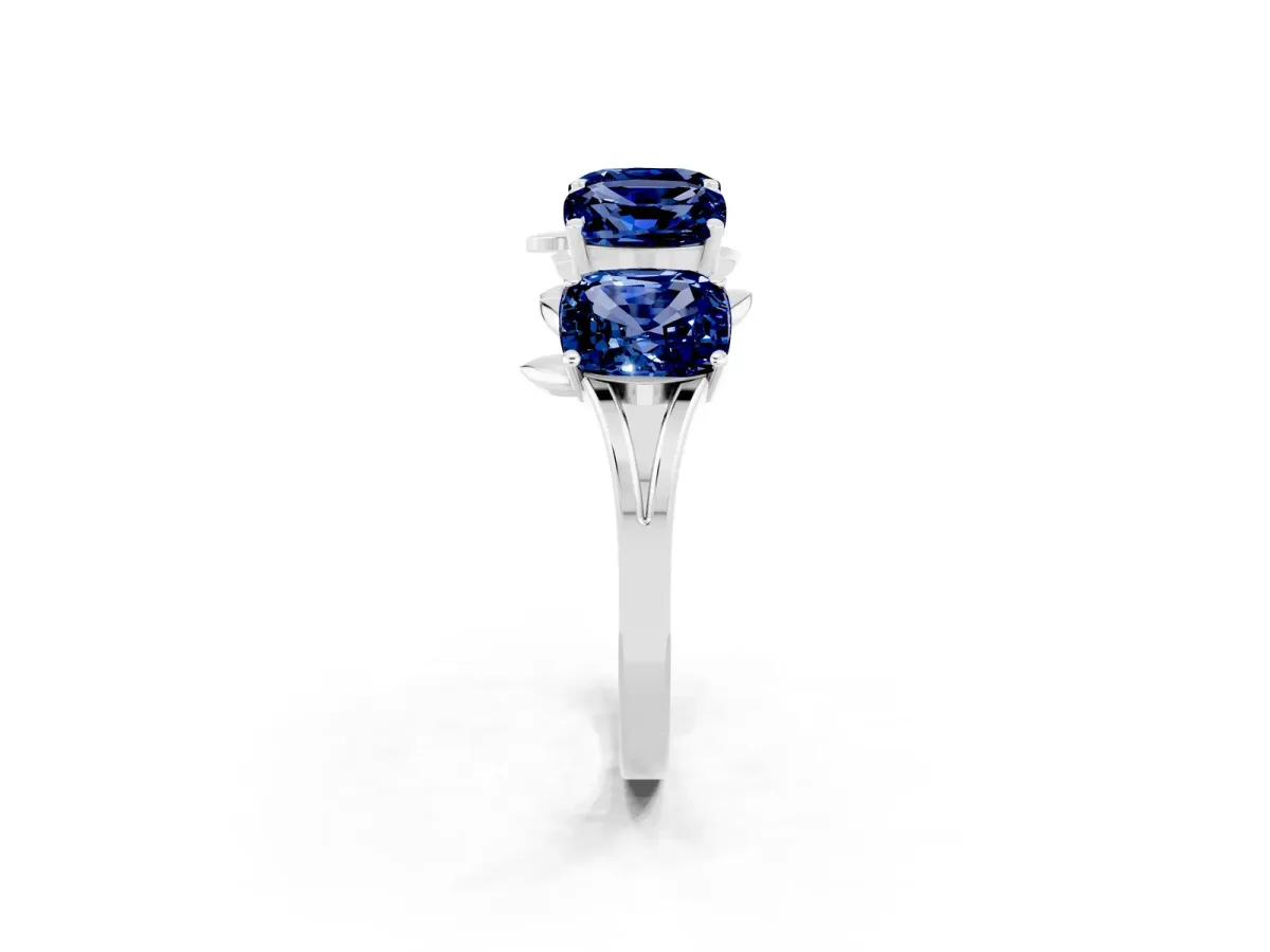 Four-Stone Elongated Cushion Blue Sapphire Band with Nature-Inspired Prong Setting White gold