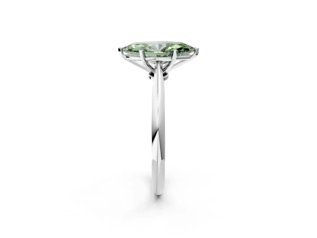 Fancy Green Marquise Cut Diamond Solitaire Engagement Ring with Classic Band and Four-Prong Setting White gold